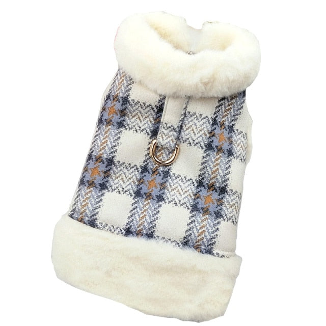 Plaid Furry Dog Jacket Harness