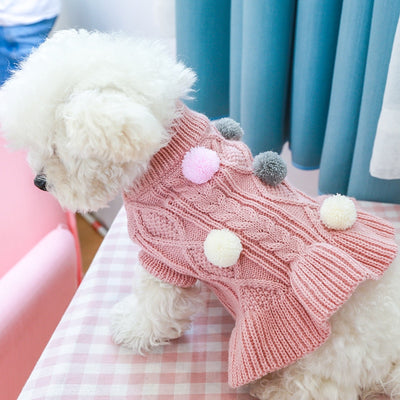 Wool Plush Ball Puppy Sweater Dress