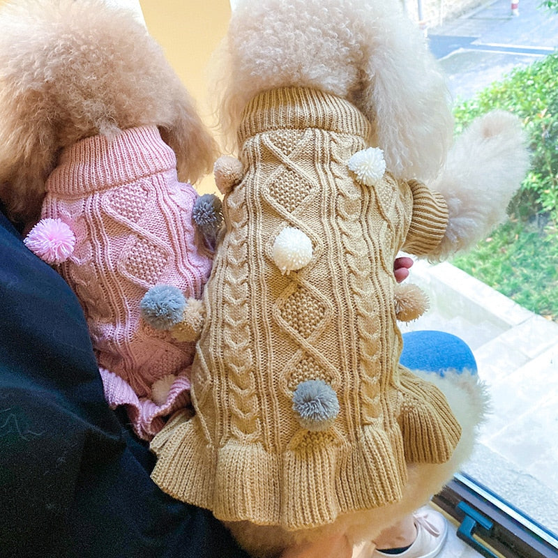 Wool Plush Ball Puppy Sweater Dress