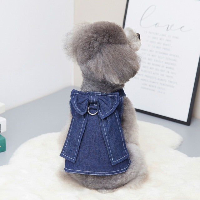 Bowknot Denim Dog Harness Dress/Shirt